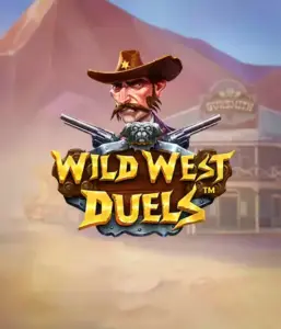  Step into the rugged world of "Wild West Duels" by Pragmatic Play, featuring a hardened gunslinger ready for a showdown. The image features a resolute cowboy with crossed pistols, framed by a dusty Western town. His intense eyes and detailed attire highlight the theme of the Old West. The game's title is clearly displayed in an ornate font, enhancing the exciting theme. 